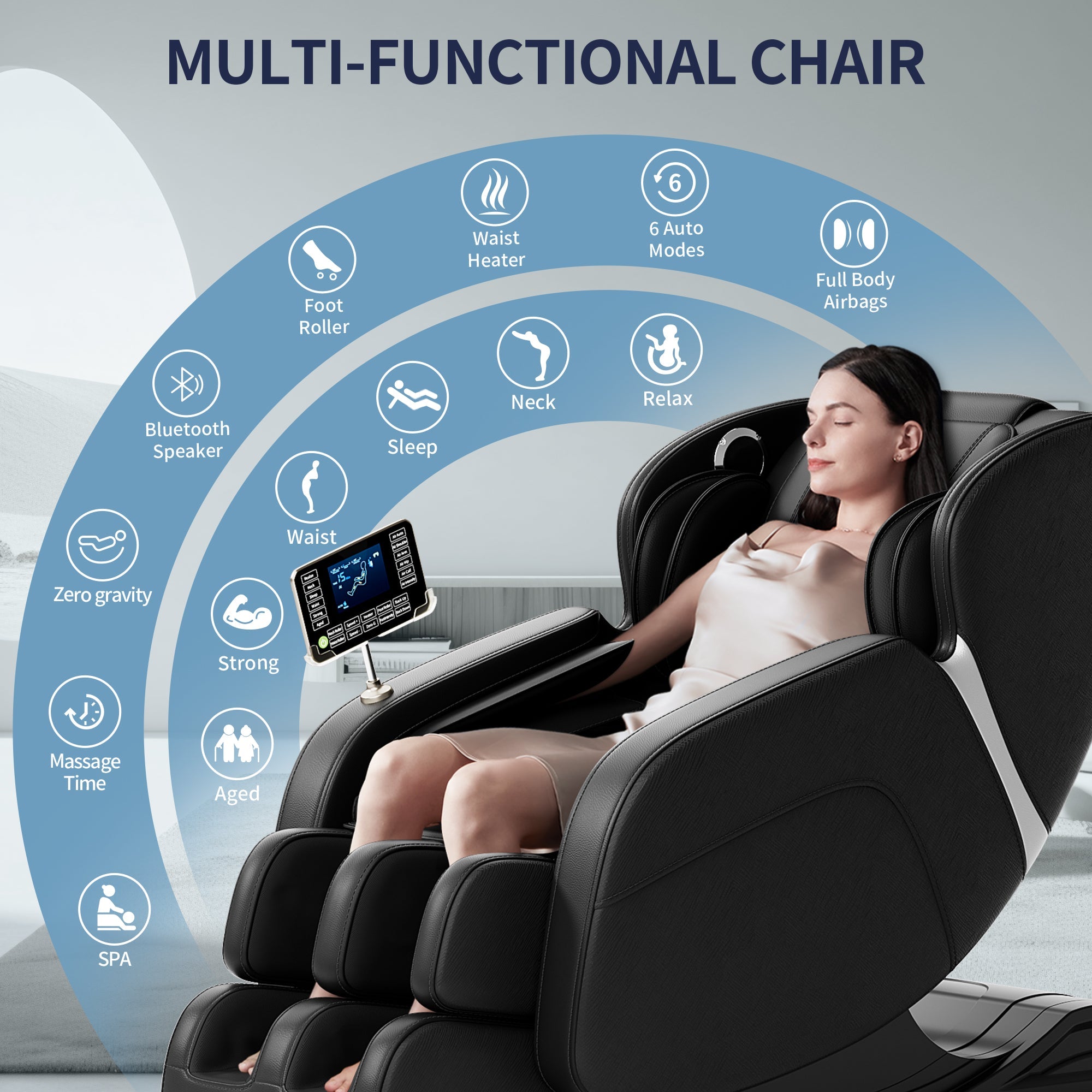 Black Full Body Massage Chair with Zero Gravity Recline, Foot Massage, Bluetooth & Touch Screen