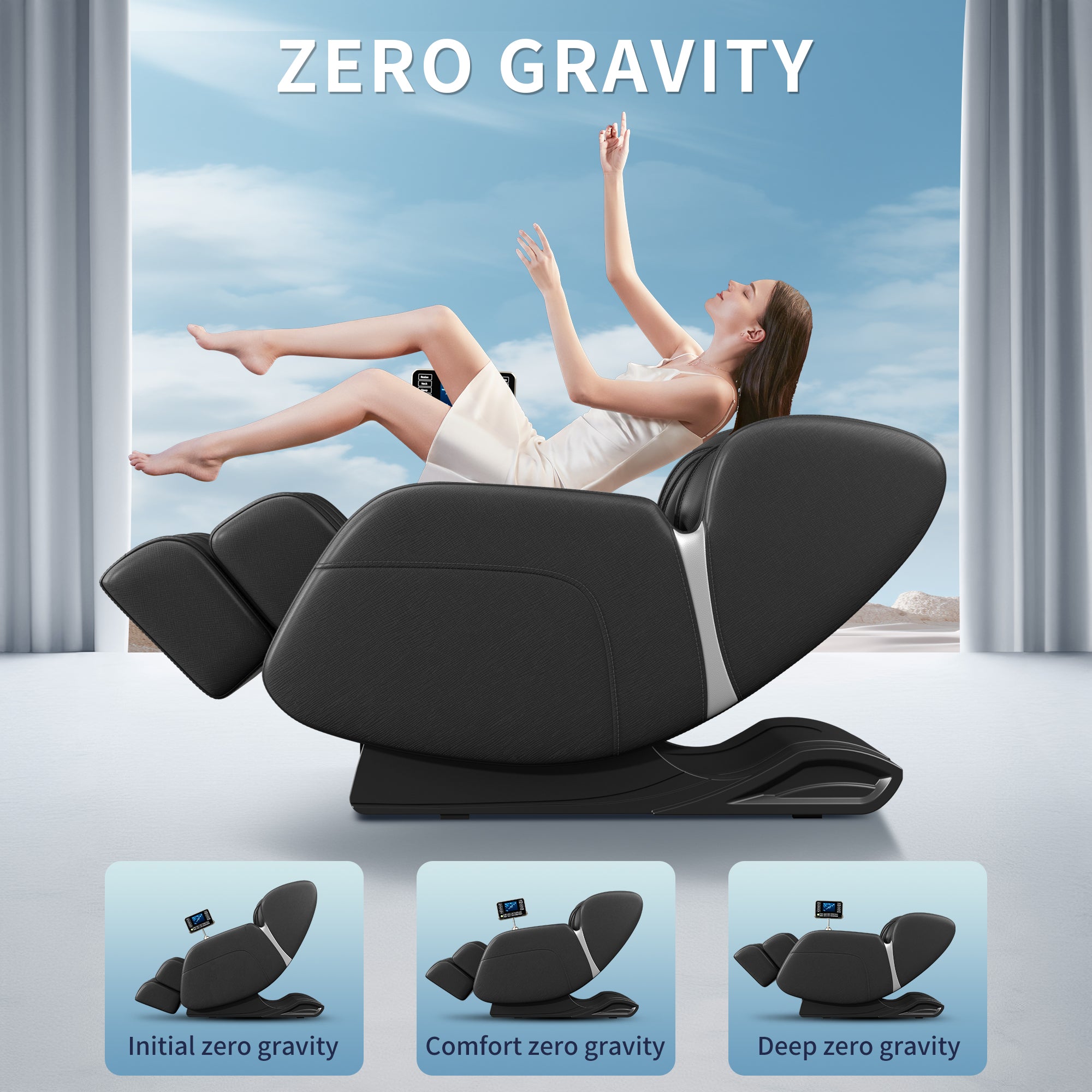 Black Full Body Massage Chair with Zero Gravity Recline, Foot Massage, Bluetooth & Touch Screen