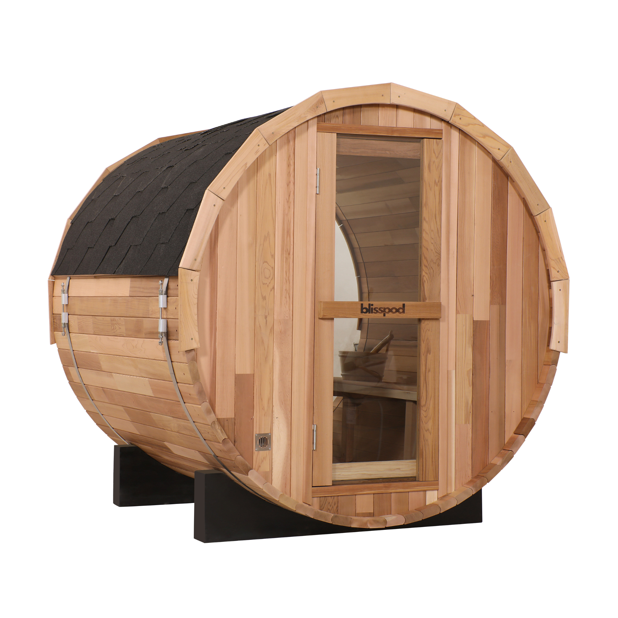 Blisspod Prague Canadian Red Cedar Outdoor Barrel Sauna with Full Glass Back