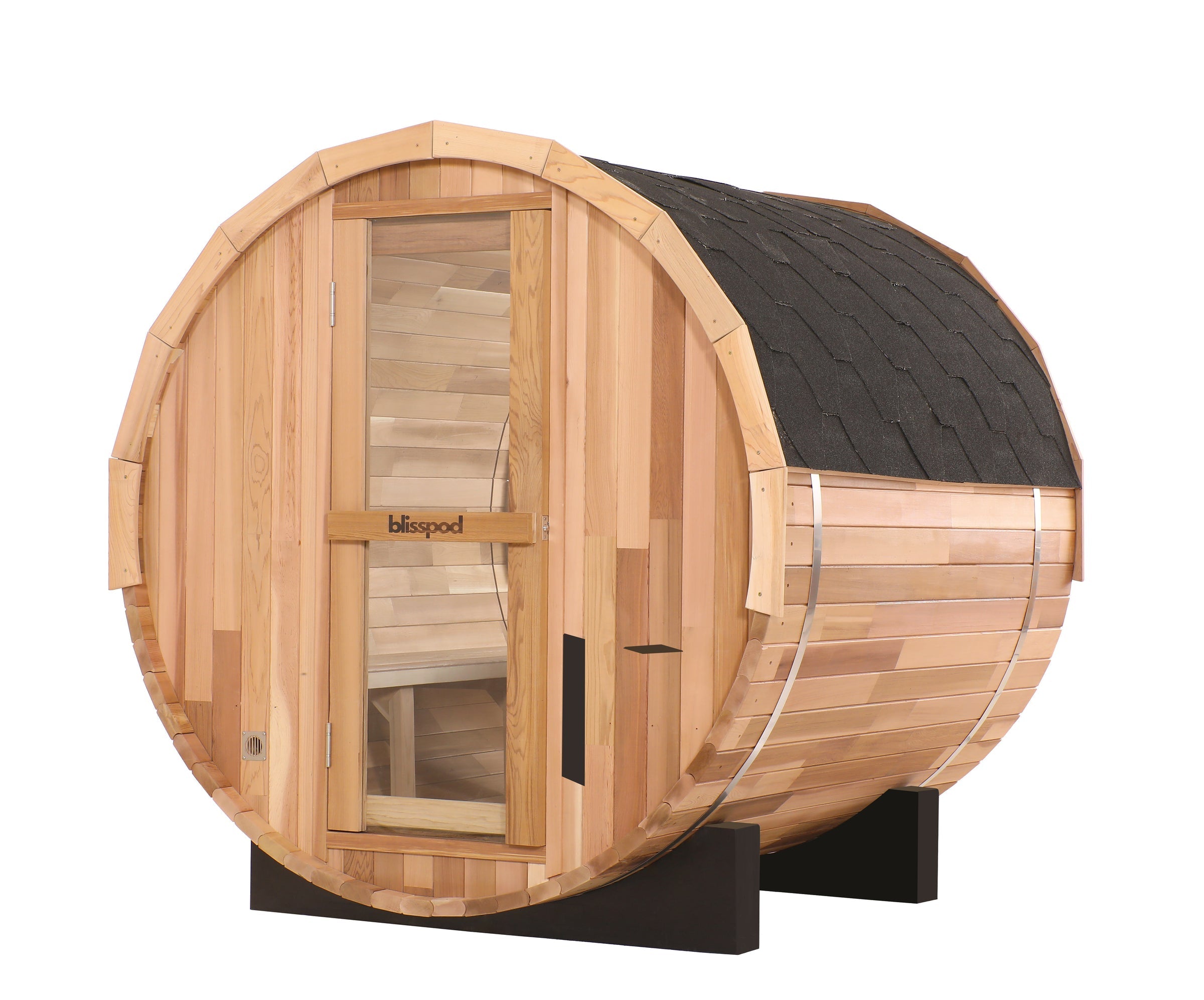 Blisspod Prague Canadian Red Cedar Outdoor Barrel Sauna with Full Glass Back