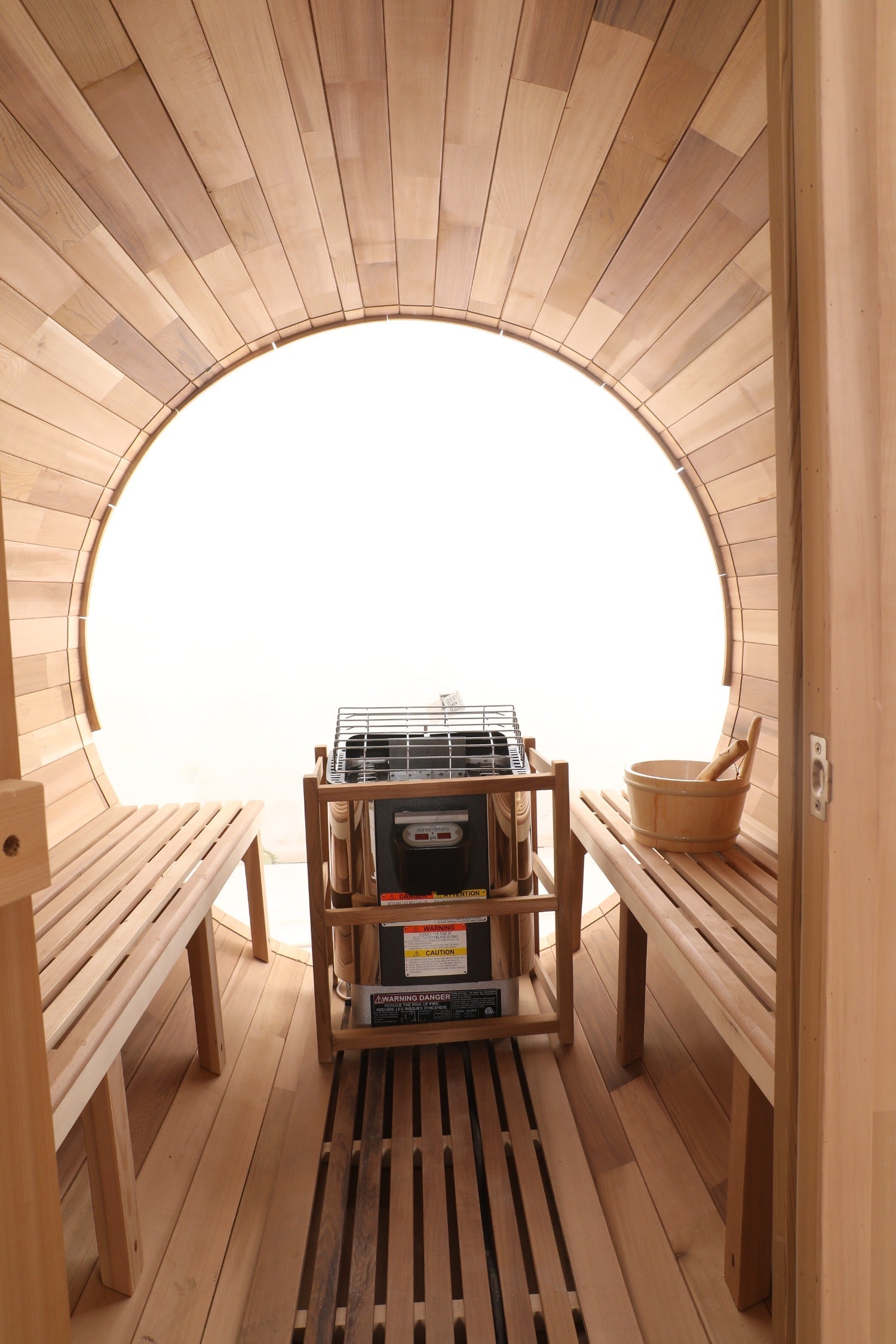Blisspod Prague Canadian Red Cedar Outdoor Barrel Sauna with Full Glass Back