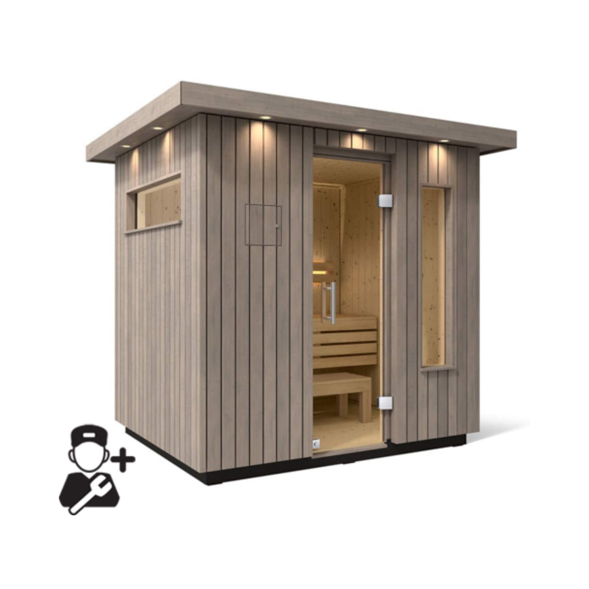 Kohler C2 Outdoor Weathered Gray Spruce Sauna Kit with Electric Heater