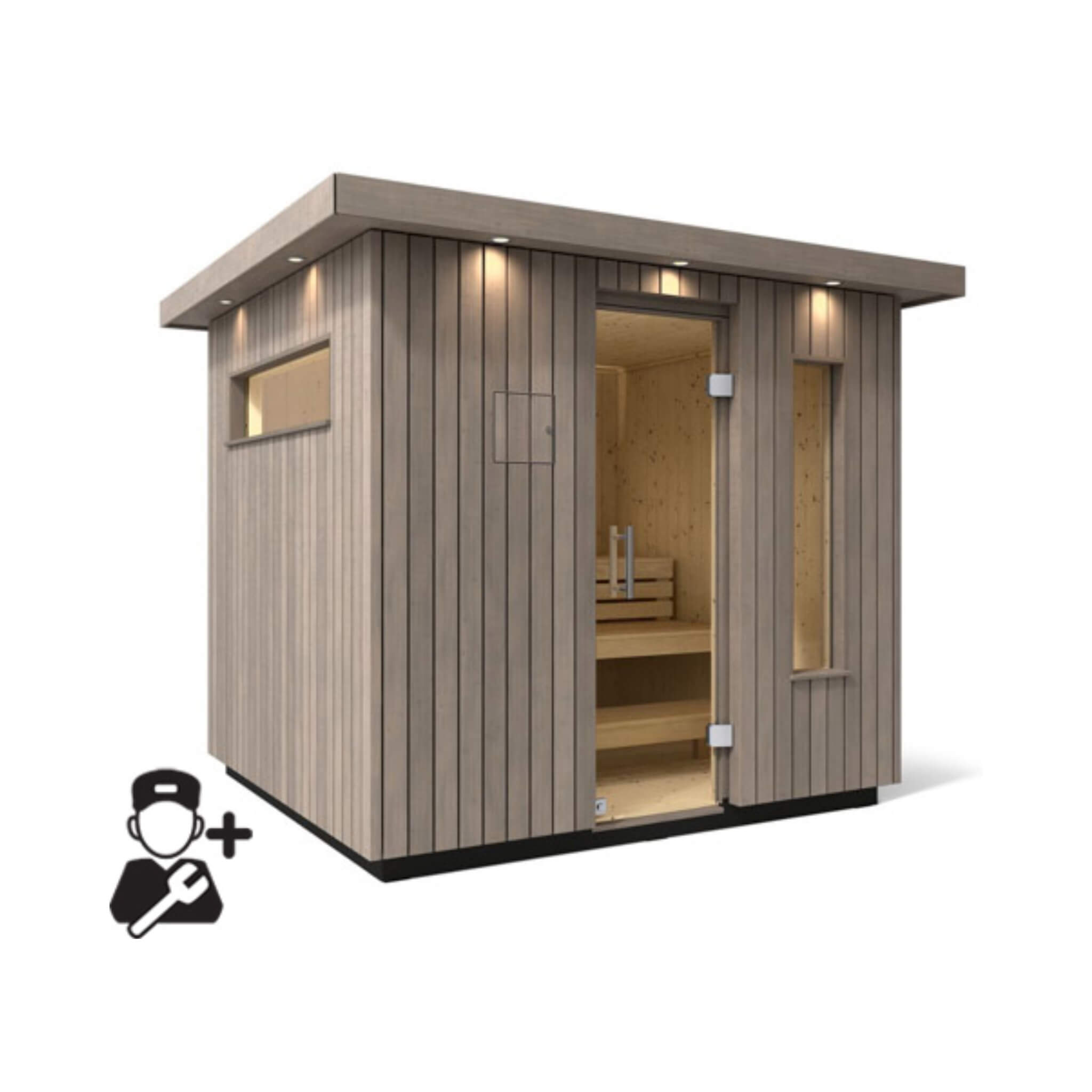 Kohler C2 Outdoor Weathered Gray Spruce Sauna Kit with Electric Heater