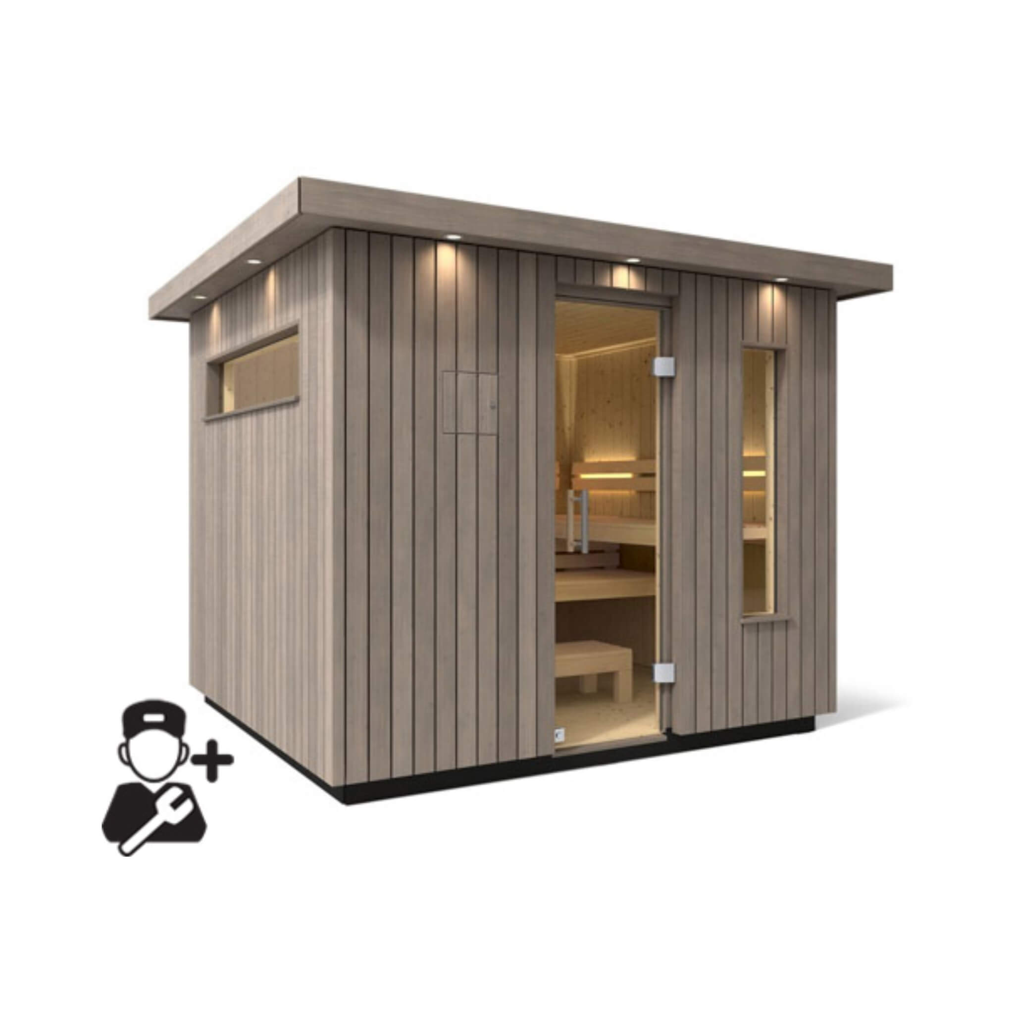 Kohler C2 Outdoor Weathered Gray Spruce Sauna Kit with Electric Heater